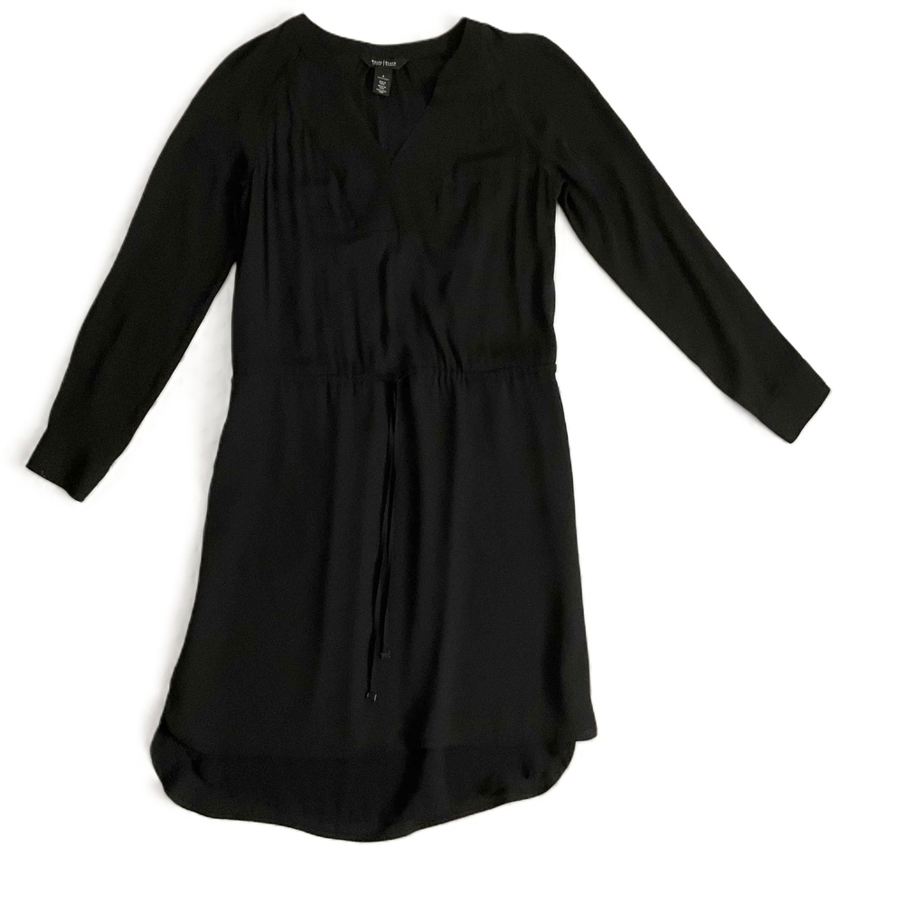 White House Black Market Black Long Sleeve Shirtdress Drawstring 4